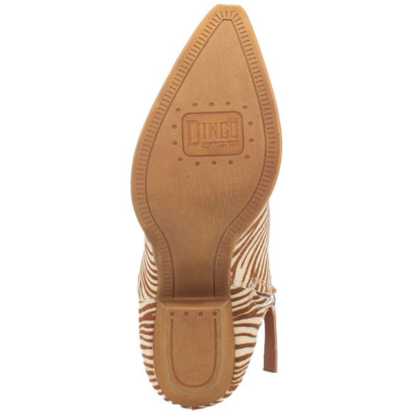 NEW Dingo Tan Zebra Print Hairy Up Genuine Calf Hair Leather Western Bootie 6.5M - Picture 6 of 14